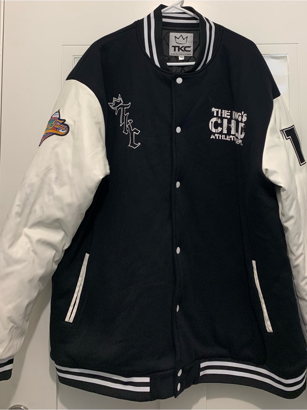 TKC.Black & White Varsity Jacket - Men's Athletic Letterman. Size 2XL